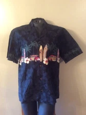 Men's Winnie Fashion 100% Cotton Black XL Hawaiian Camp SS Shirt Cars/Palm Trees