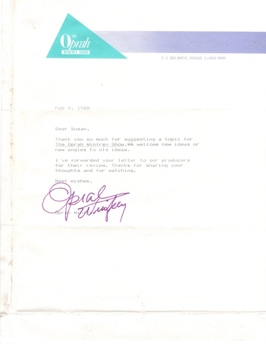 1988 The Oprah Winfrey Show Fan Mail réponse autographe signé lettre et  enveloppe | eBay