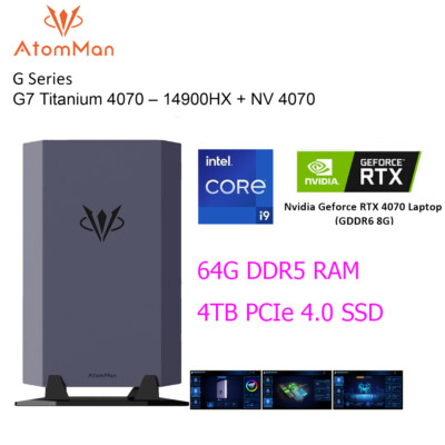 AtomMan G7 Ti Gaming PC Core i9-14900HX RTX 4070 64G DDR5 RAM + 4TB PCIe 4.0 SSD