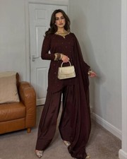 Stunning Look Faux Georgette Top Palazzo And Brown Dupatta For Women  Girls