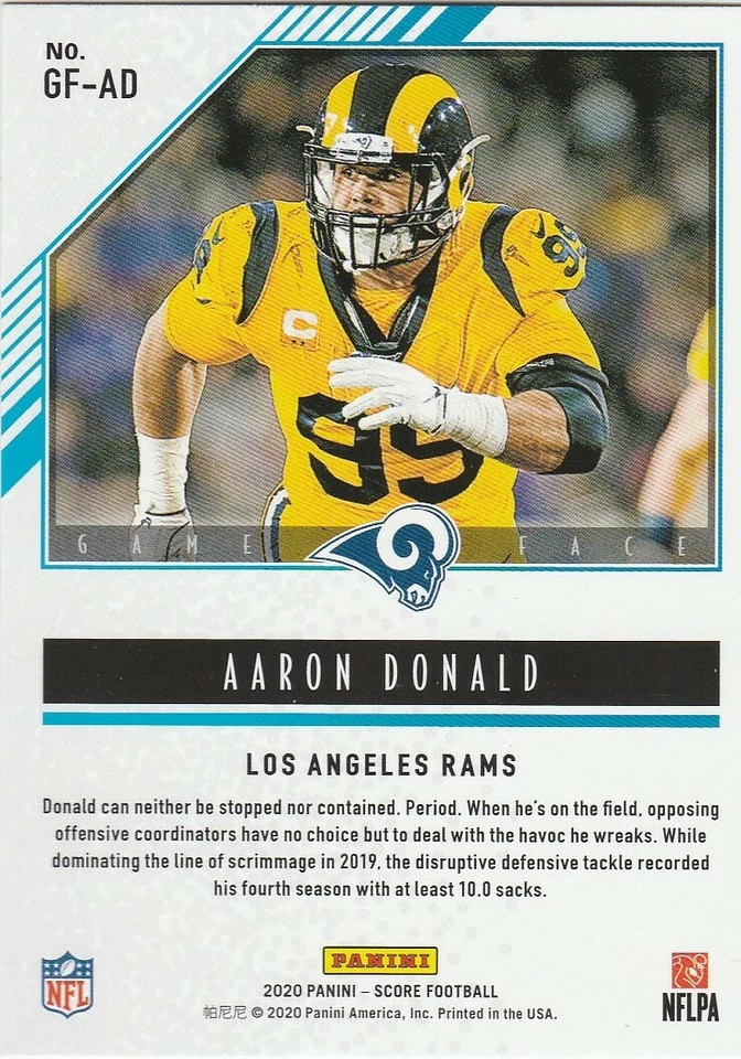 Aaron Donald LOS AMGELES RAMS 2020 SCORE GAME FACE RED FAT PACKS & Base GF-AD - Image 3 of 4