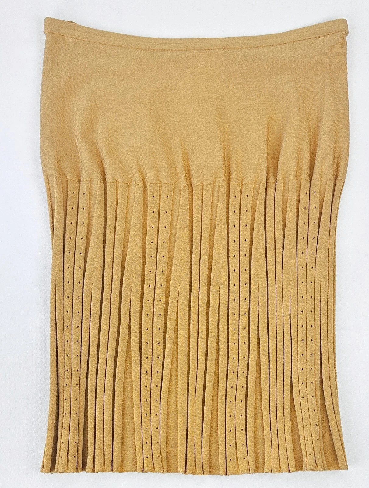 CHANEL Set 2pz Gonna Top Lavorata a Maglia 38 36 Oro Tessuto Cestino Senza Spalline Pieghe 2008 S