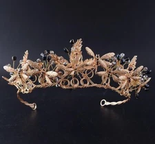 Dragonfly Austrian Rhinestone Crystal Bead Tiara Hair Crown Headband Gold T090