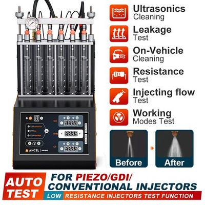 Fuel Injector Cleaner Tester Car Motor Ultrasonic Cleaning Machine 6 Cylinder