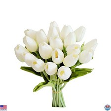 20 Stems White Artificial Tulips Faux Flowers for Wedding Home Decor 13.5"