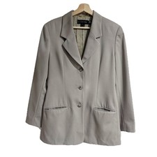 Classiques Entier Women Small Taupe 100 Wool Three Button Blazer Padded Shoulder