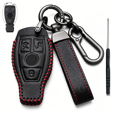 1x Leather car keychain Fob Case Cover For Mercedes Benz A B C E S G GLA GLC GLE