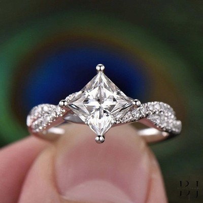2.30 CT Princess Cut Moissanite Engagement Ring 14K White Gold Plated For Women