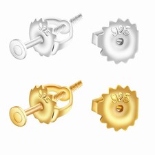 4pcs 925 Sterling Silver 18K Golden Screw Earring Post Safety Backs Replacements