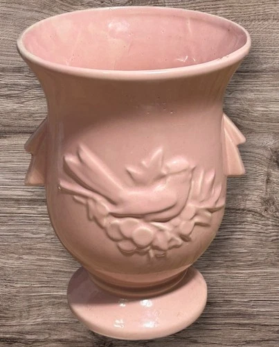 Vintage 1940s 50s Vase Bird Art Pottery Cottagecore MCM Valentine Gift McCoy