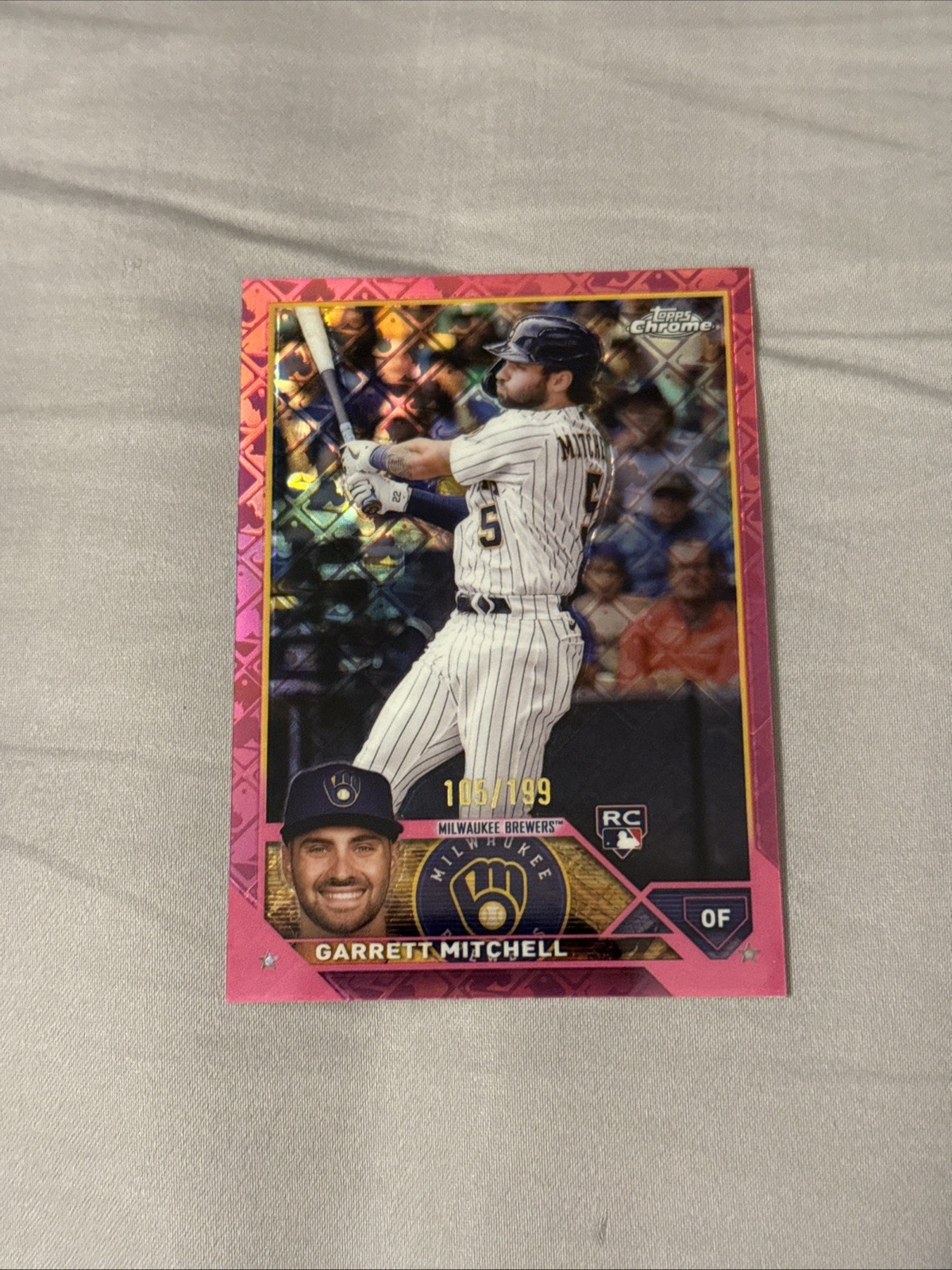 2023 Topps Chrome Baseball Garrett Mitchell #110 RC Rookie Pink Logofractor /199