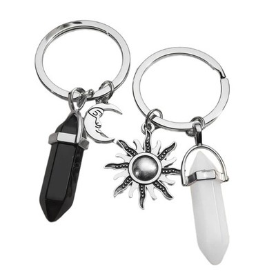Moon and Sun Natural Stone Keychains for Keys or Bag Charm Unique Couple Keyring