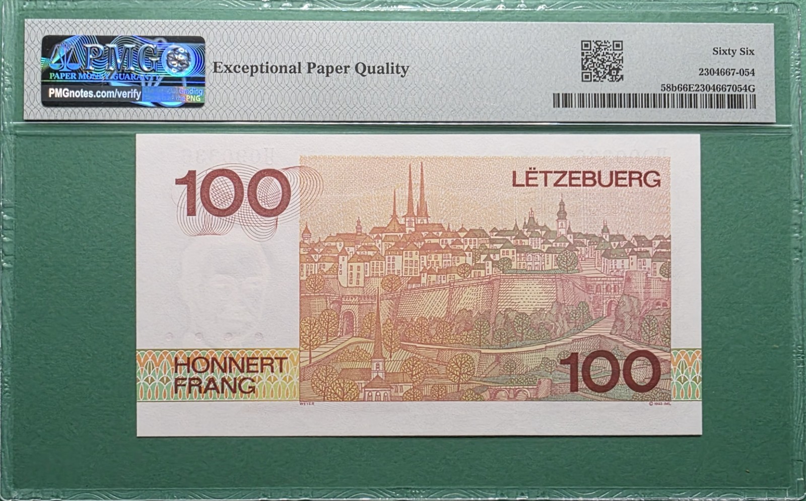 1993(ND 1986) LUXEMBOURG 100 FRANCS P# 58b PMG 66 EPQ GEM UNC