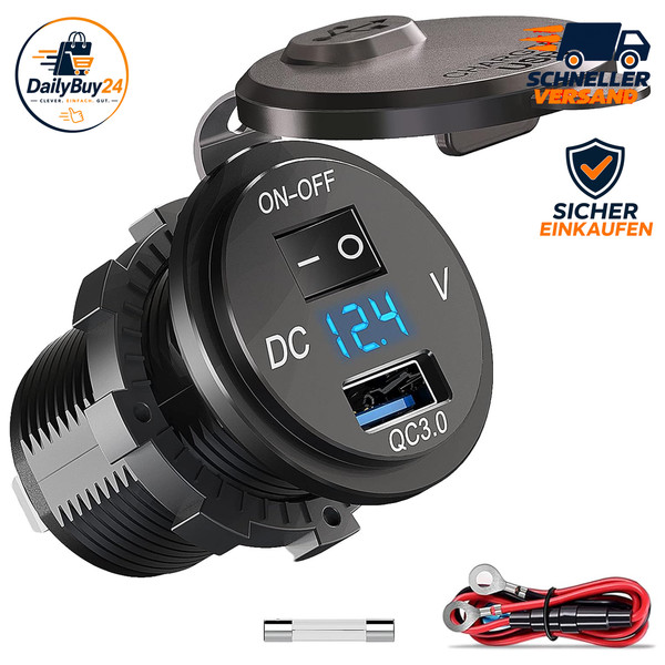 USB Steckdose KFZ 12V/24V Quick Charge 3.0 Wasserdicht ZigarettenanzüNder-image