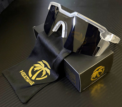 Heatwave Shield Sunglasses Clear Plastic Frame Black Tinted Plastic Lens