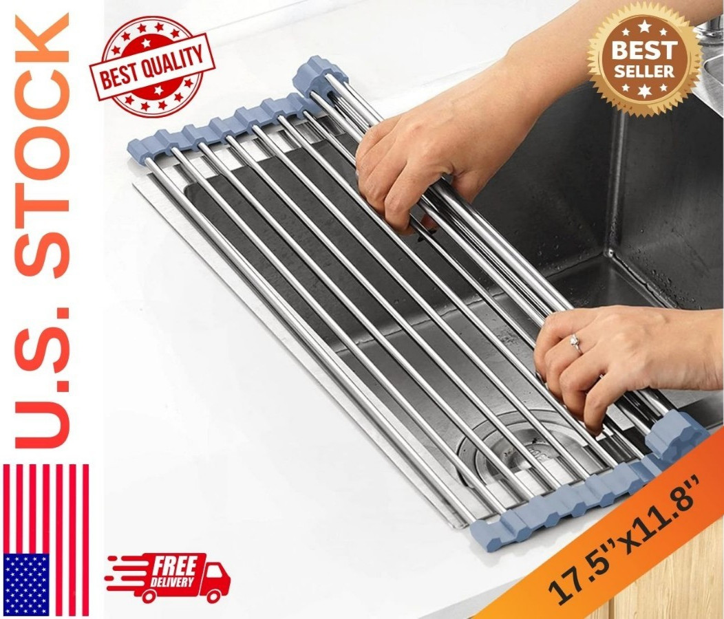 MECHEER Over The Sink Dish Drying Rack, Roll Up Dish Drying Rack Kitchen Dish Ra