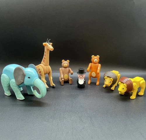 Vintage Fisher Price Little People Circus Train Animals & Ringmaster 7 Pcs 1970s