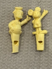 2 Rare 1960’s Vintage Mickey Mouse Donald Duck Molded Plastic Disney Whistle