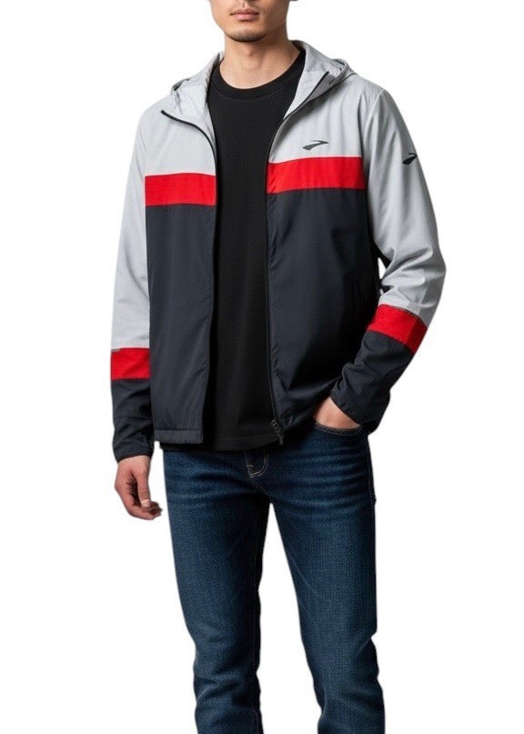 $130 Brooks Men’s Canopy Packable Running Jacket Ash/Asphalt/Lava X-Large READ