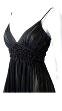 Michael Kors Spaghetti Strap Black Dress Bead High Waist V Neck Size 8 New