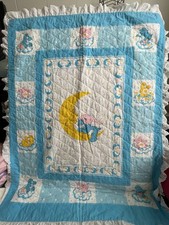 Vintage Care Bear Baby Blanket Crib 80s Nursery Blue 35x44 Moon