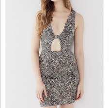 Urban Outfitters Sweet Tooth Linen Cheetah Print Mini Dress Sz M Animal Key Hole