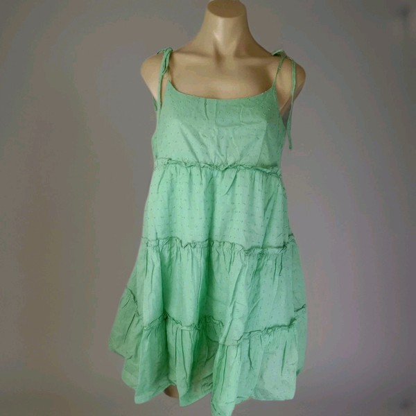 SHEIN Baby Doll Dress Womens Sze XL Green Sleeveless Layered Ruffled A Line Mini