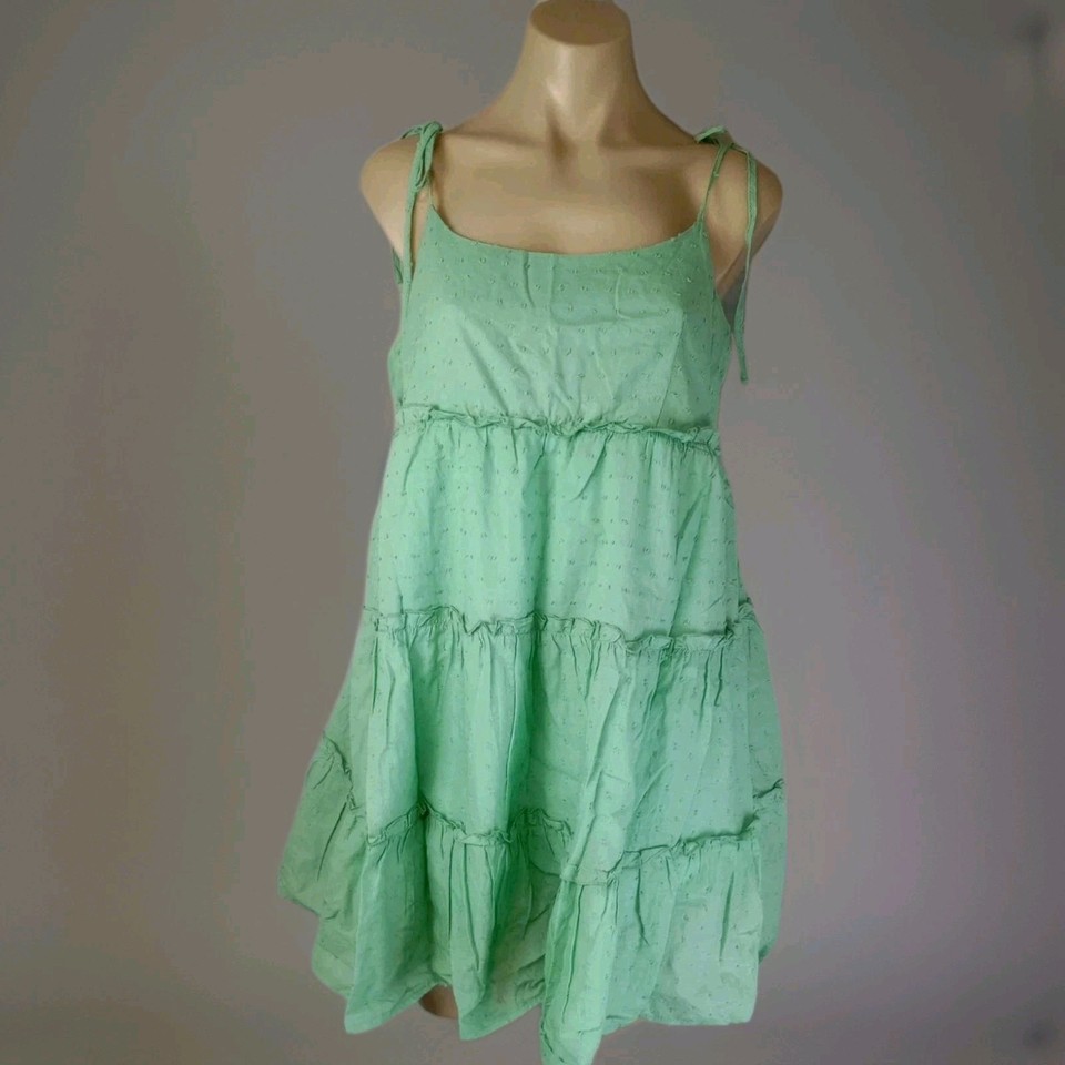 SHEIN Baby Doll Dress Womens Sze XL Green Sleeveless Layered Ruffled A Line Mini