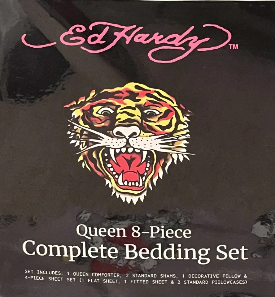 Juego de cama completo de 8 piezas Ed Hardy Queen - Sábanas edredón fundas de almohada - NUEVO Foto 4 de 4