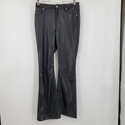 HM Divided Black Faux Leather Boot Leg Pants High Rise Size 10 Goth Grunge Chic