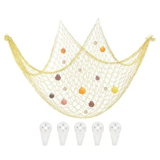 Decorative Fishing Net 40"x80" Fish Net DECORative with Shell Egg Yellow