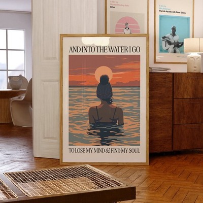 Open Water Swimming Art Print - Into The Water I Go To Lose My Mind and Find