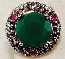 Ottoman Empire Style 5CT Treated Emerald 925 Sterling Silver Ring Sz 7 ZB1-3