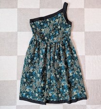 NWT Anna Sui One Shoulder Silk Underwater Forest Green Dress Size 8 Made in USA