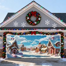 Christmas Garage Door Cover Decorations Banner 16x7ft Polyester