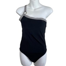NWOT Vineyard Vines One Shoulder One Piece Swimsuit Sz S Black White Stripe