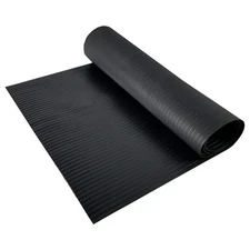 Black Plastic Floor Runner - Embossed Wide Rib Waterproof Vinyl, Heavy Duty P...