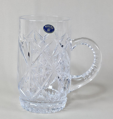 Bohemia Crystal 24% Lead Beer Tankard Mug Engraving Panel Czech Republic 2.3lb