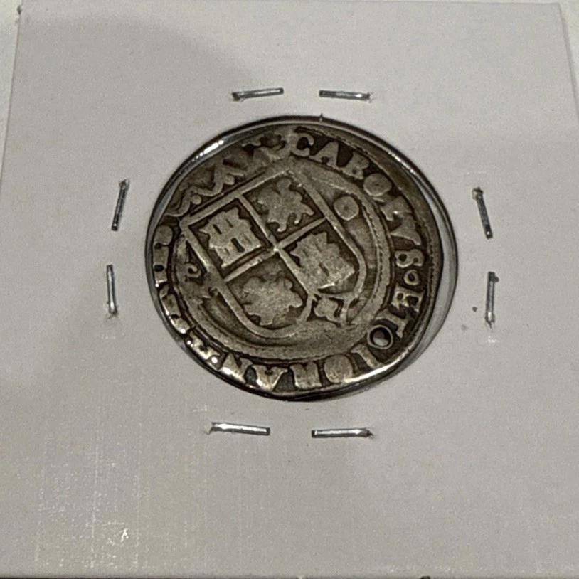 1552-1553 1 Real Mexico Silver Cob Carlos & Joanna Spanish Colonial - Holed - Image 4 of 4