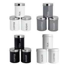 Kitchen Tea Coffee Sugar Canisters Round Metal  Kitchen Storage Caddy Jars Set