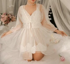 Vtg Vanity Fair-esque Sheer White Mesh Tulle Rosette Accent Lingerie Set 3XL NEW