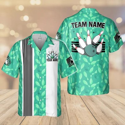 Custom Bowling Hawaiian Shirt Personalized Name Bowler Team Match Gift