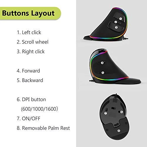 Ergonomic Mouse Wired Large RGB Vertical Mouse with 6 Buttons 4000DPIRemovabl... - Image 3 of 4