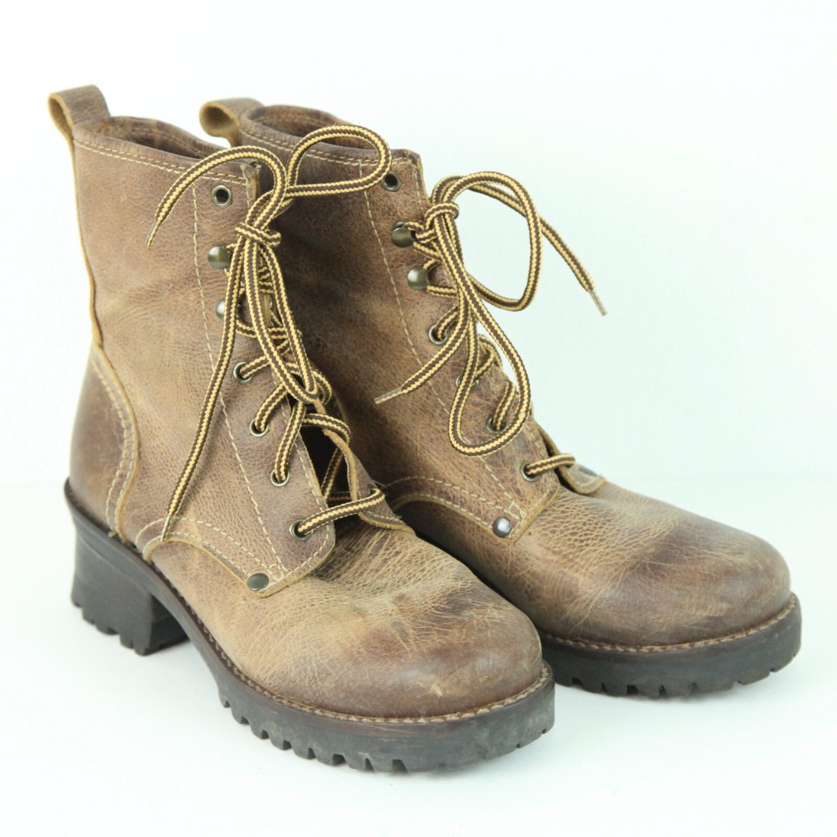 靴 00s unknown lace up boots leather grunge Vintage 8.5 Boots Y2K Chunky Heel Grunge Lace Up Boho