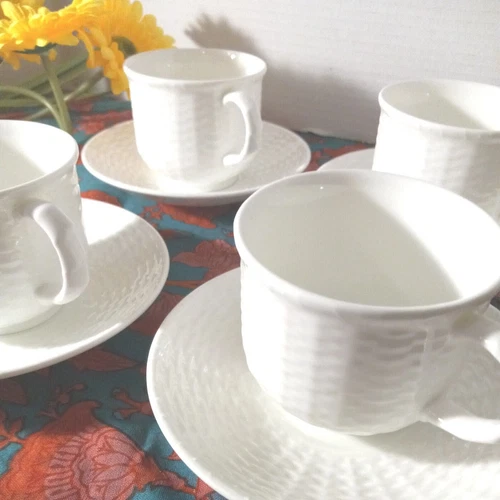 Wedgwood Nantucket Basket Weave Tea Cup and Saucers SET OF 4 New! Box White