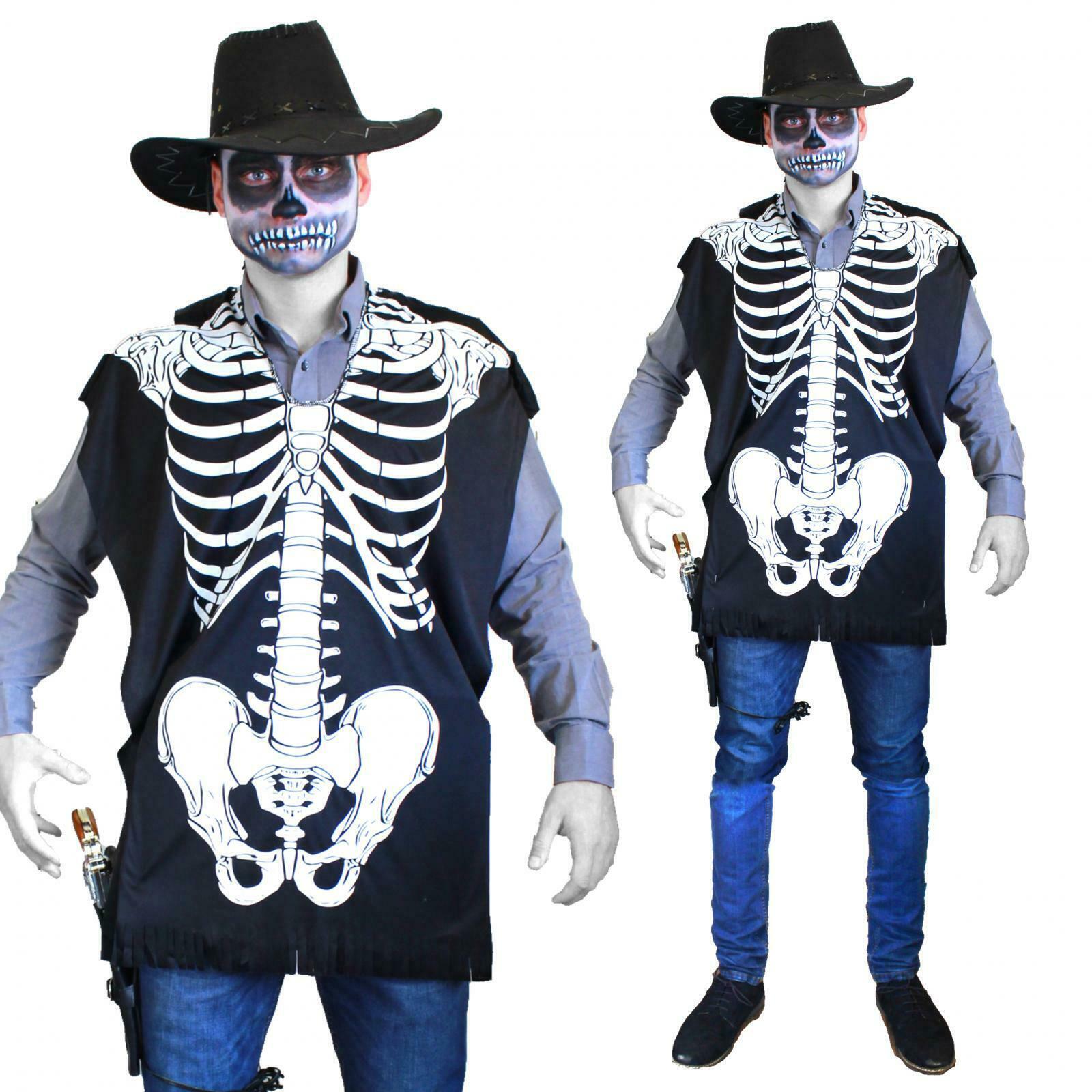 Skeleton Poncho Zombie Cowboy Undead Halloween Horror Wild West Costume