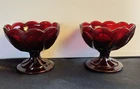 Vintage Ruby Red Hocking Fairfield Pedestal Dessert Candy Bowl Compote Set 2