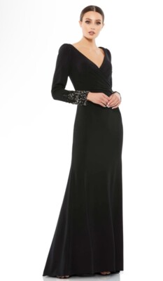 Mac Duggal BEADED CUFF LONG SLEEVE WRAP OVER TRUMPET GOWN NWT Size 10 $498