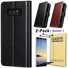 For Samsung Galaxy Note 8 Case Leather Wallet Pouch Phone Cover / Tempered Glass