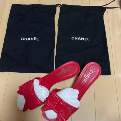 CHANEL Ribbon COCO MARK Heel Sandals Mules Pumps Shoes Women EU 38